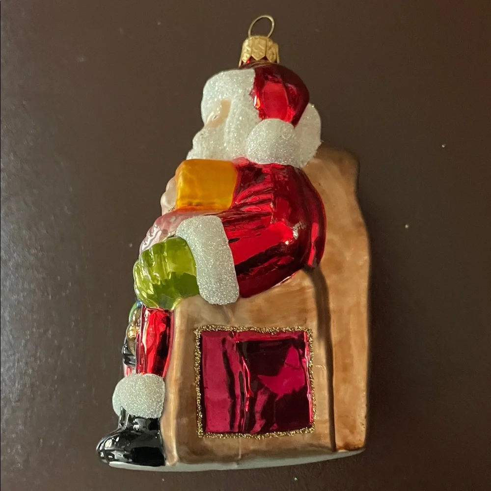 Hand Blown Santa Claus Glass Ornament with Children - Multicolor